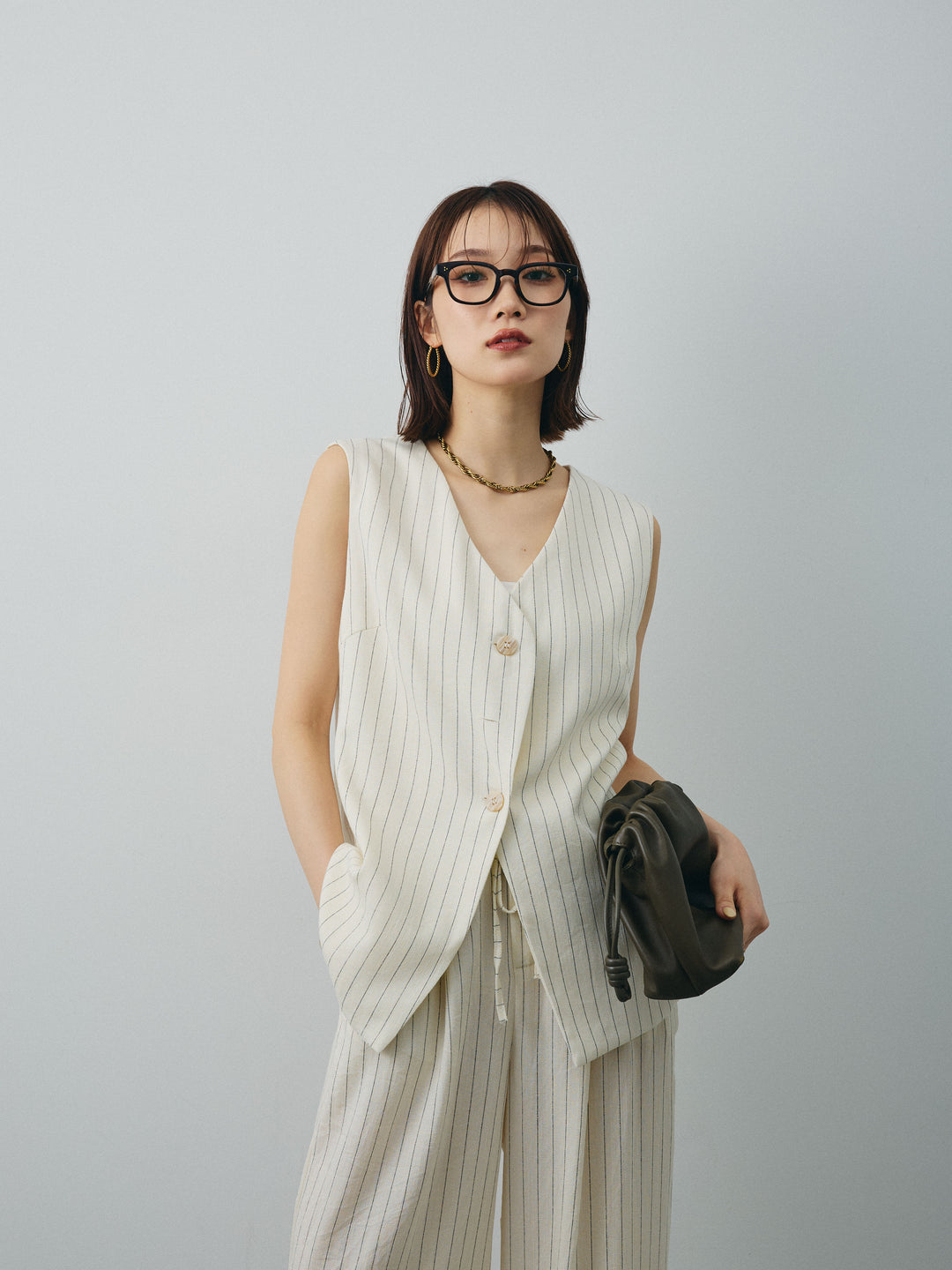 [SET] 條紋背心＆寬褲SET UP（2件套）