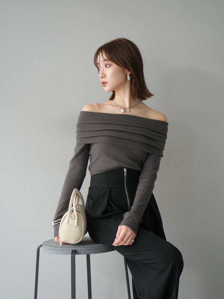 [予約]オフショルニットプルオーバー/チャコール