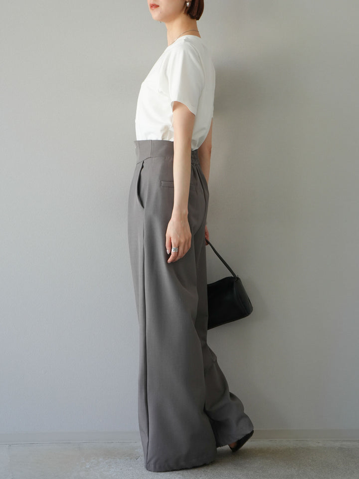 [SET]ビスチェデザインTシャツ+ジップタックワイドパンツ(2set)