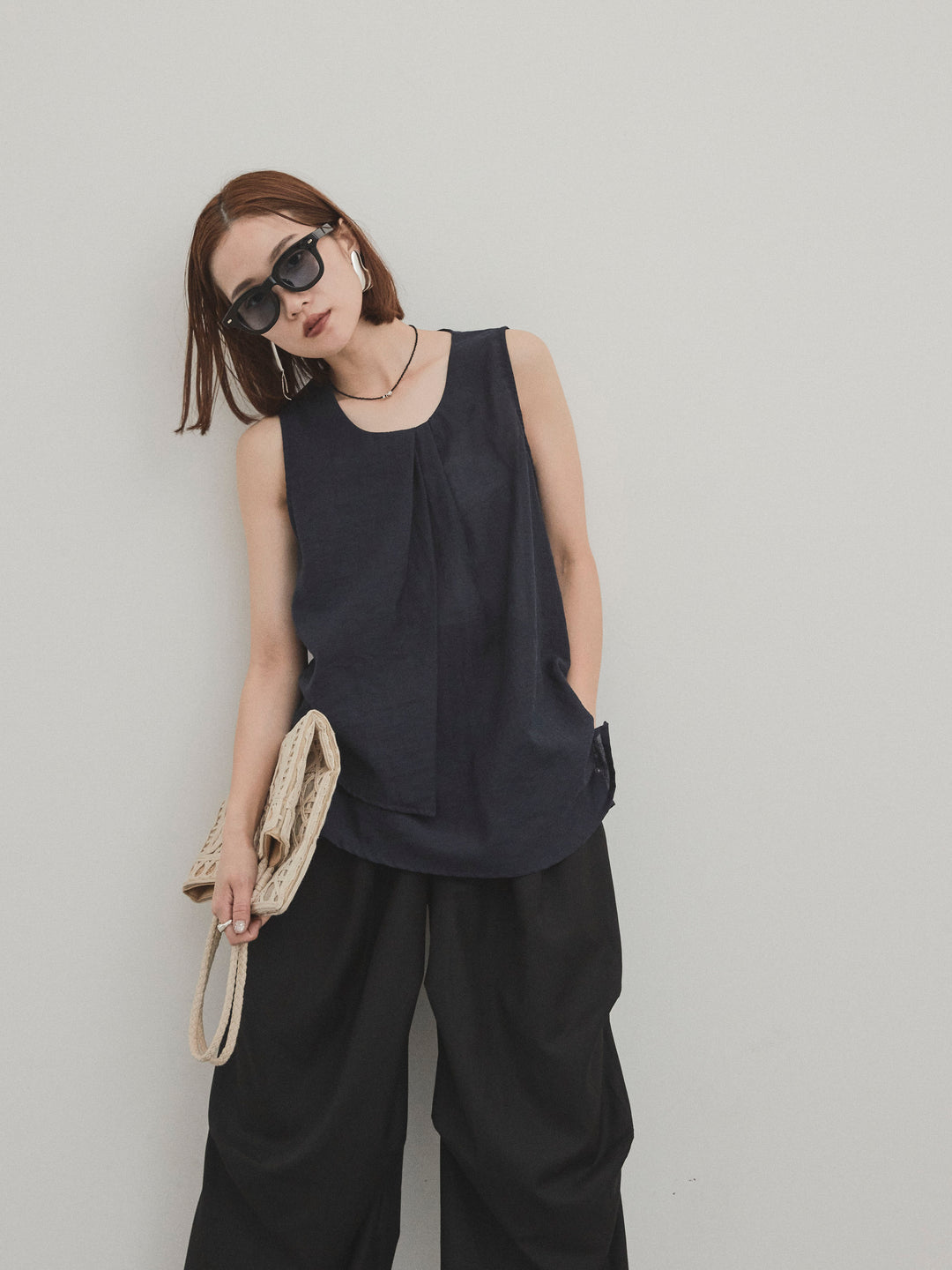 [SET] 透視褶皺不對稱襯衫 + 透視褶皺不對稱襯衫 (2 件套)