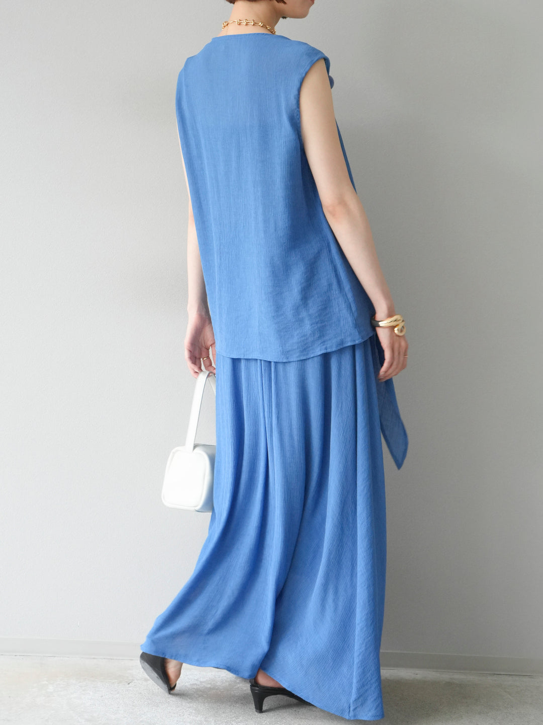 [SET]ビーズモチーフ楊柳ブラウス＆フレアスカートSET UP(2set)