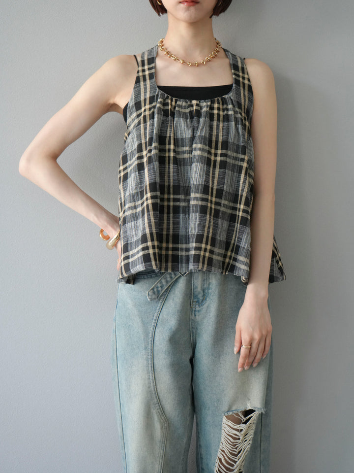 [予約]チェッククロスキャミプルオーバー/ブラック