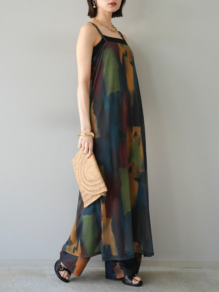 [SET]水彩アートシアーキャミワンピース+水彩アートイージーパンツ(2set)