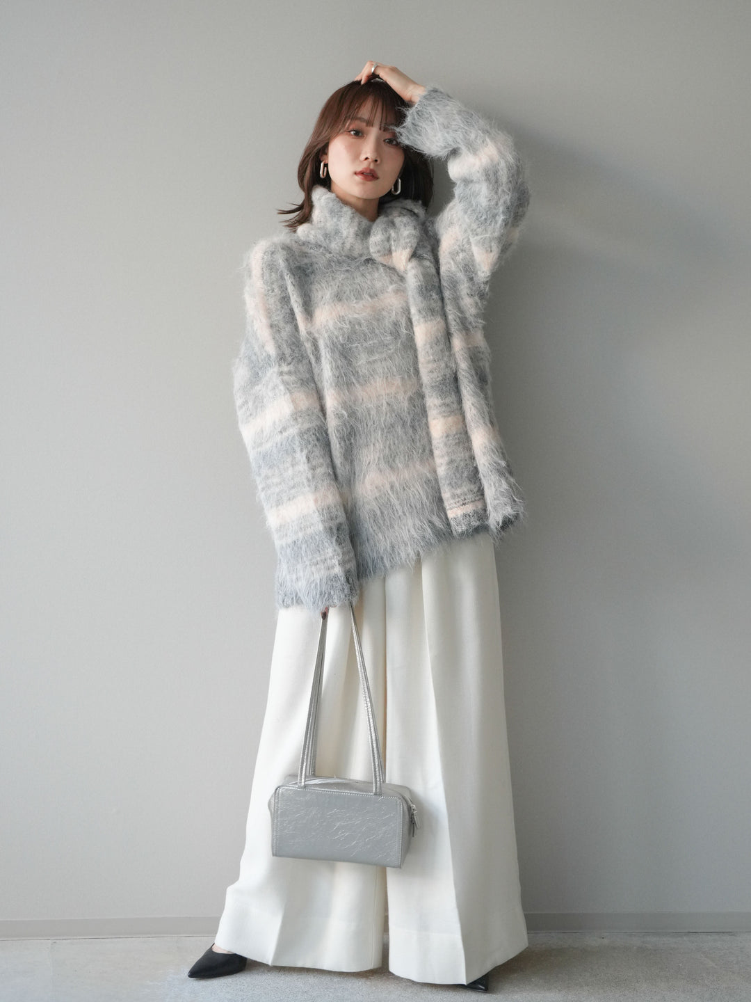 [予約]ウールタッチベルト付ワイドパンツ/offwhite