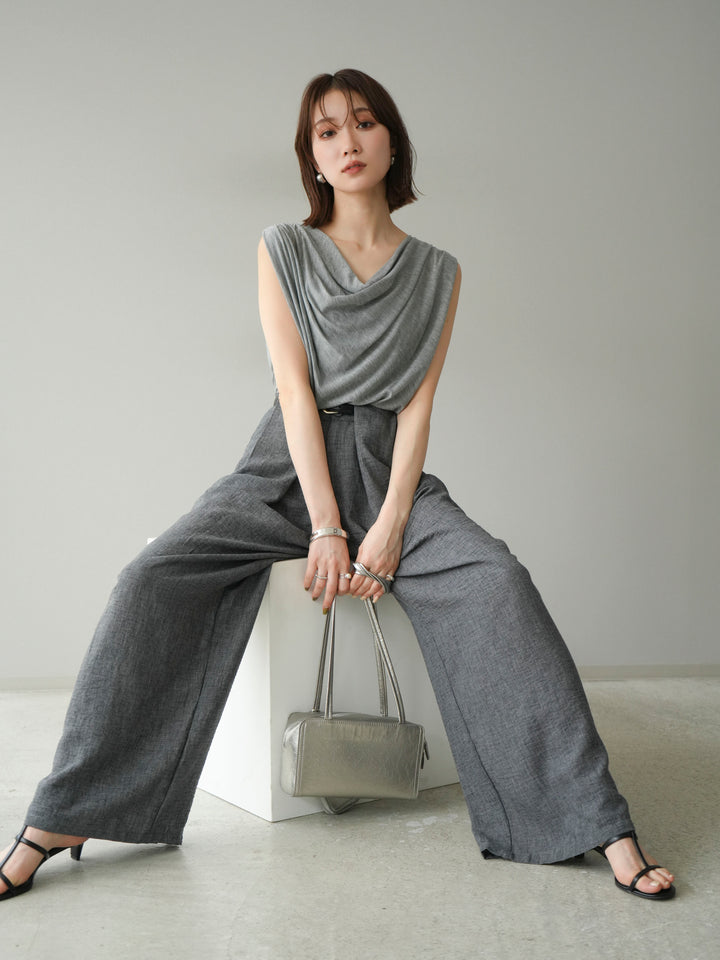 [予約]ビーズチェーン付ドレープトップス/グレー