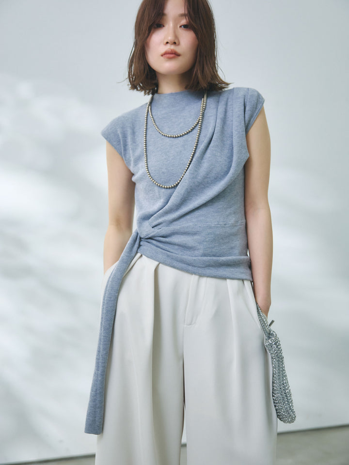 【Allure】[SET]サイドベルトボトルネックノースリーブニットトップス+サイドベルトボトルネックノースリーブニットトップス(2set)