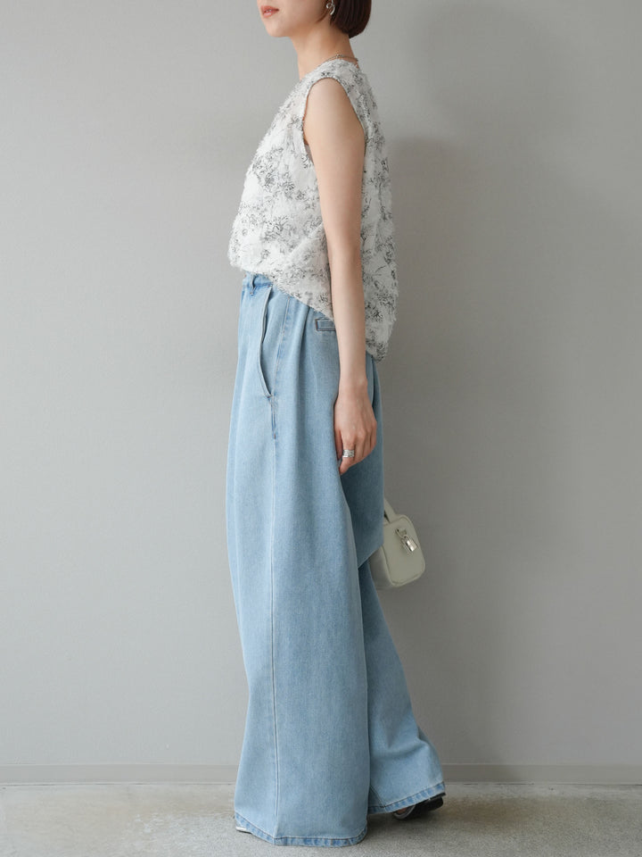 【預購】雙褶寬牛仔褲/漂白