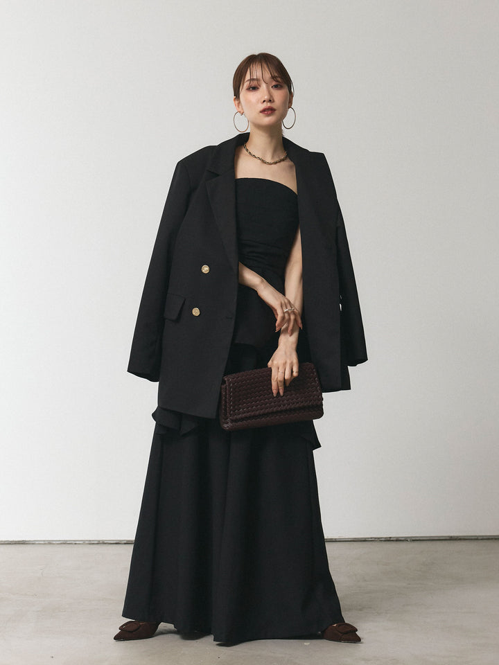 【Allure】[SET]ぺプラムベアトップス＆ワイドパンツSET UP+ダブルブレストオーバージャケット(2set)