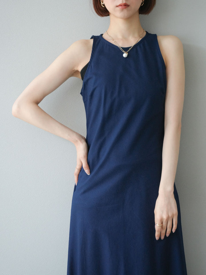 [予約]リネンタッチノースリーブワンピース/ネイビー