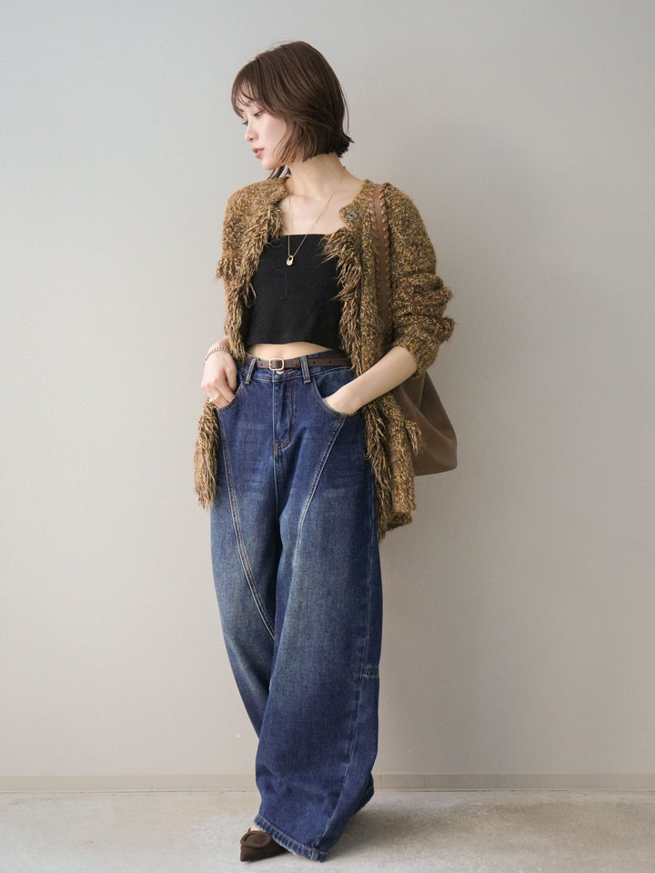 [予約]裏起毛加工デニムカーブパンツ/darkblue