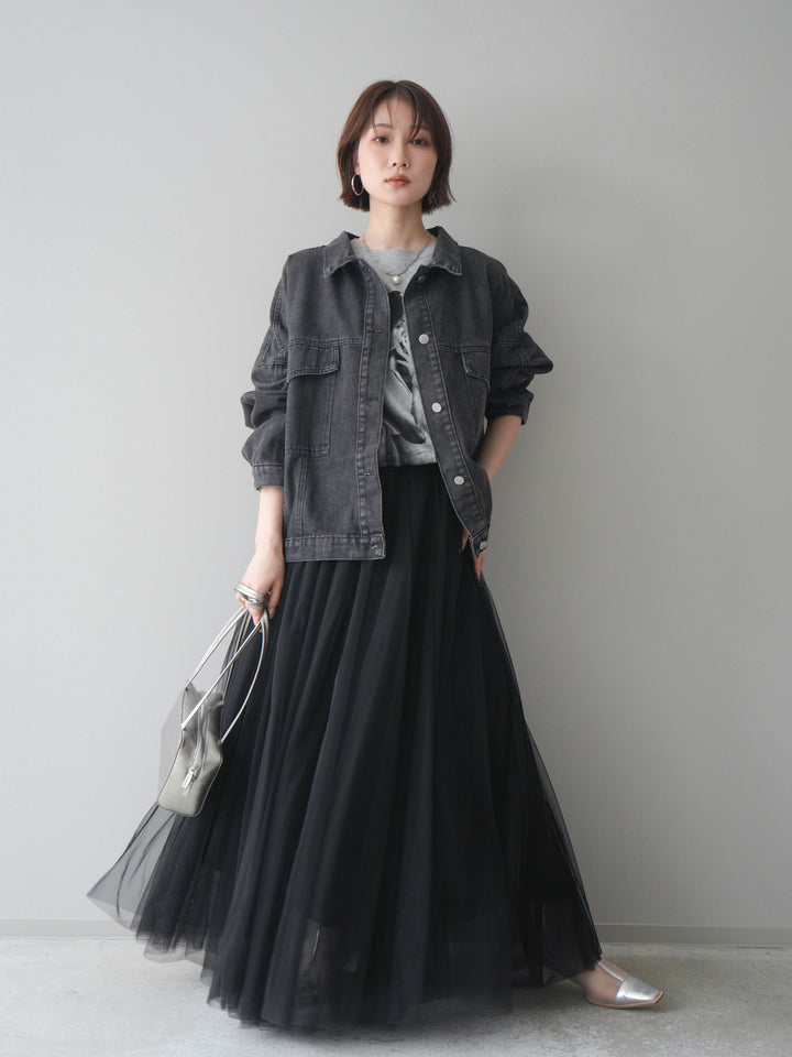 [SET]ルーズシルエットデニムジャケット+チュールボリュームスカート(2set)