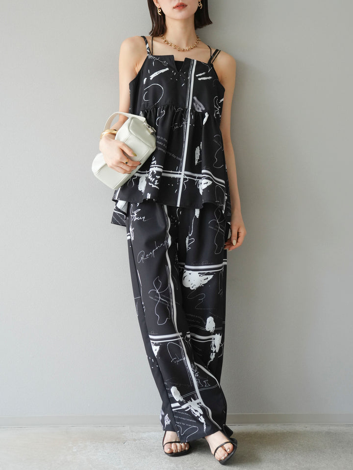 [予約]ペイント柄タックパンツ/ブラック