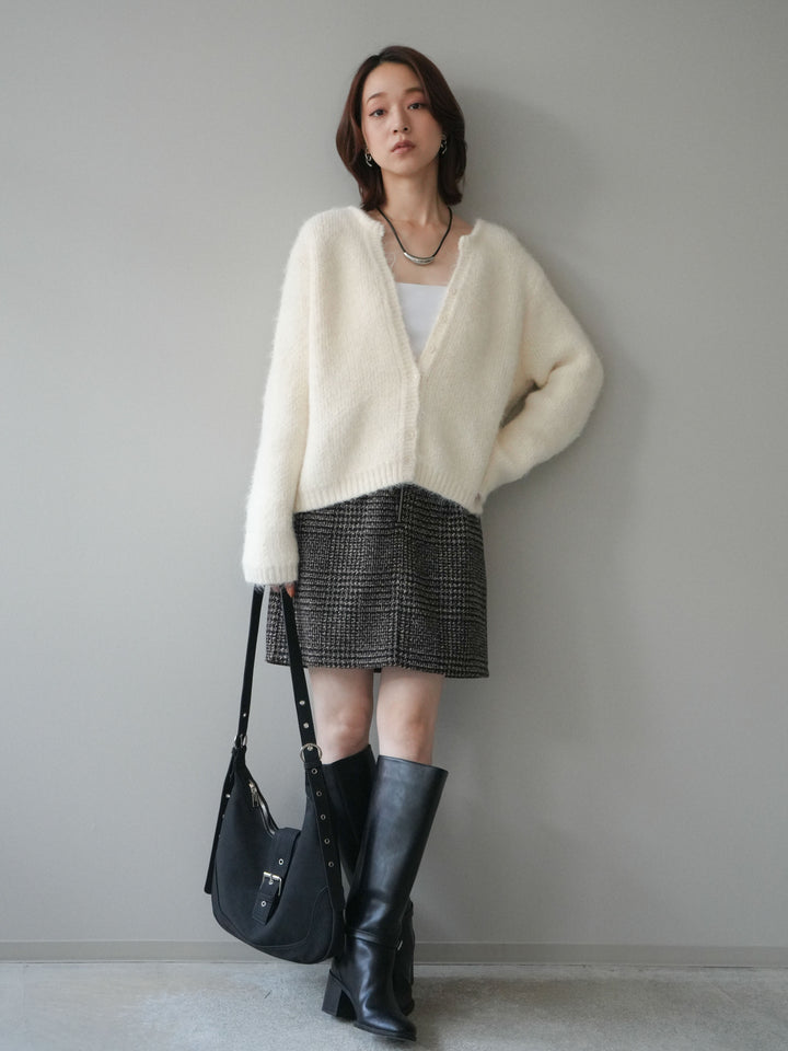 [予約]フロントZIPアソート柄ミニスカート/brown