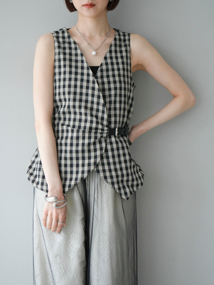 [SET]ベルトデザインバルーンブラウス+レースタックイージーパンツ(2set)