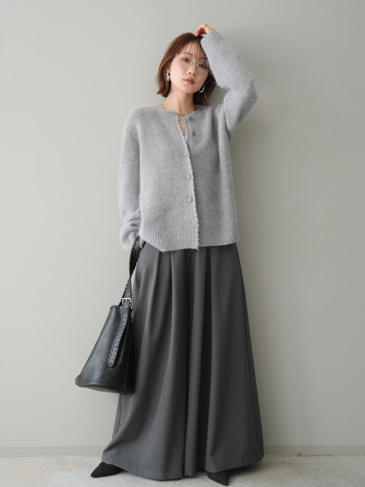 [SET]くるみボタンニットカーディガン+テープベルトタックバギーパンツ(2set)