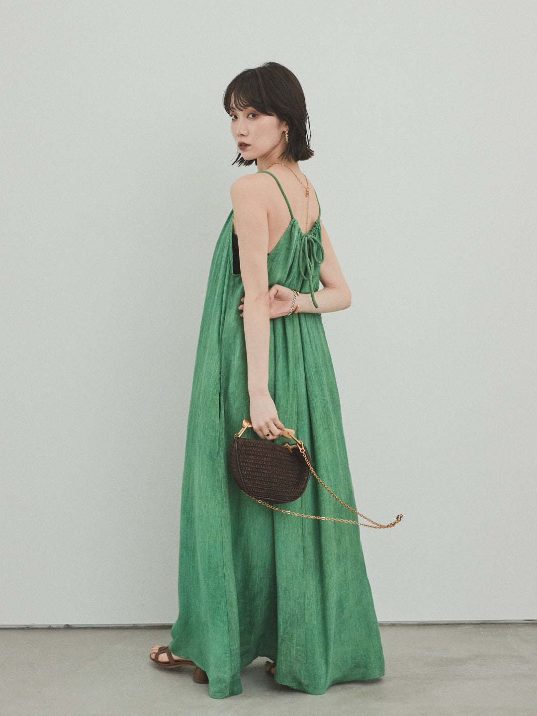 [予約]ムラ染めキャミワンピース/グリーン