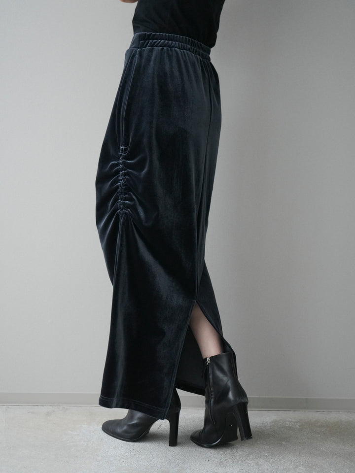 [予約]ギャザーベロアスカート/navy