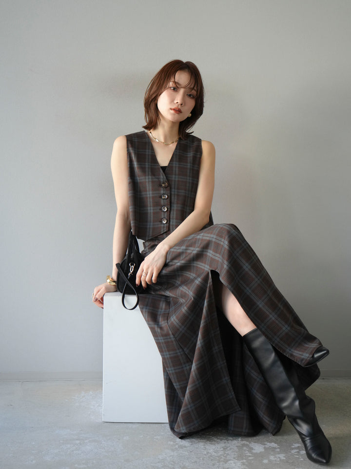 [予約]チェック柄ベスト/ブラウン