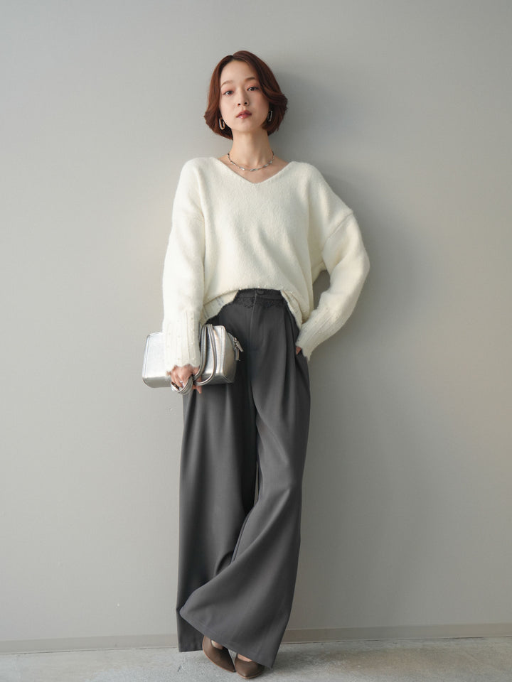 [予約]ウエストレースタックワイドパンツ/gray