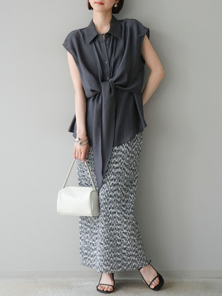 [SET]フロントタイシアーブラウス+マルチカラーランダムプリーツタイトスカート(2set)