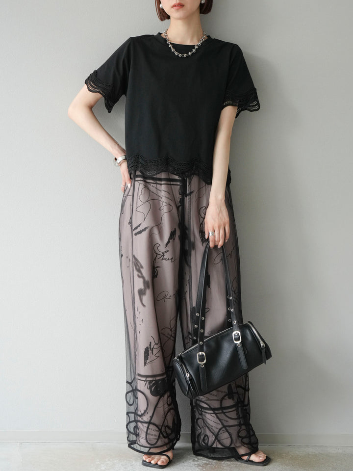 【預購】彩繪褶襉褲/米色