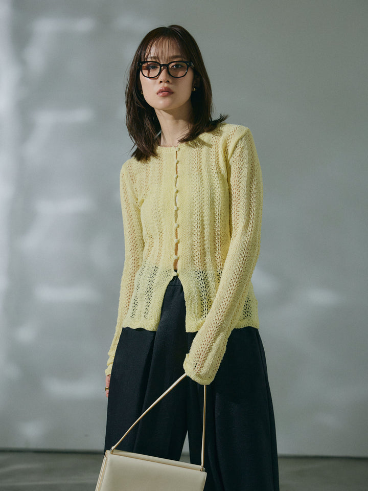 【Allure】[SET]透かし編みニットカーディガントップス+透かし編みニットカーディガントップス(2set)