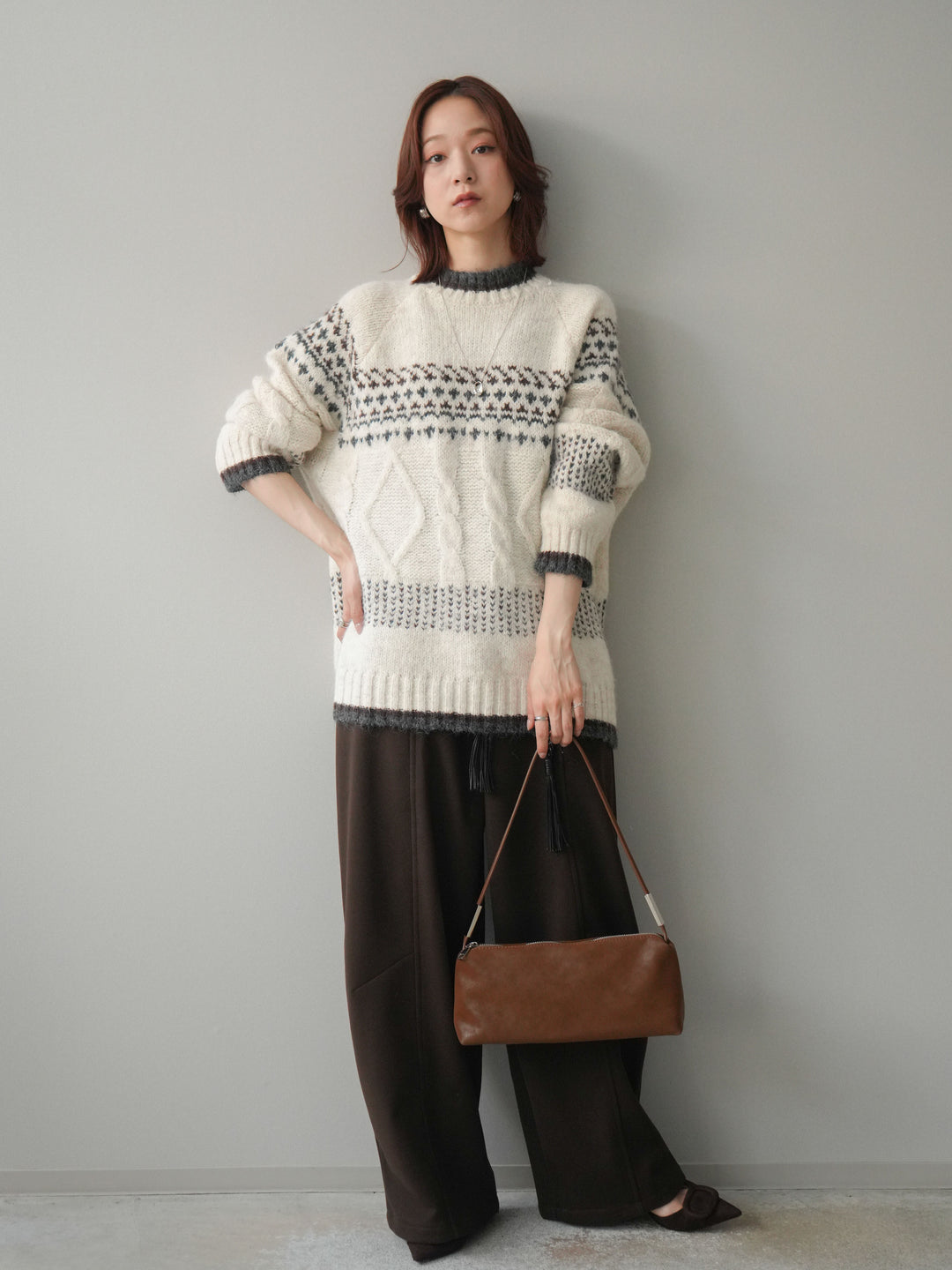 [予約]ベルト付裏起毛センターシームカーブパンツ/brown