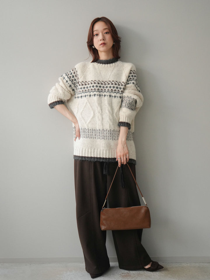 [予約]ベルト付裏起毛センターシームカーブパンツ/brown