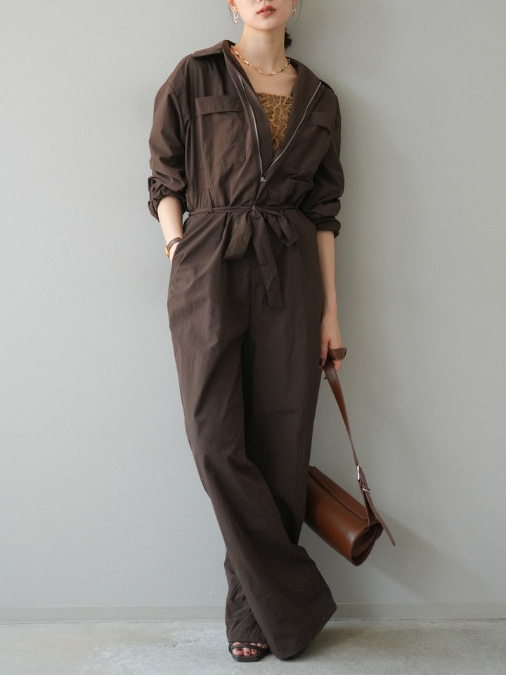 [予約]ナイロンジャンプスーツ/ブラウン
