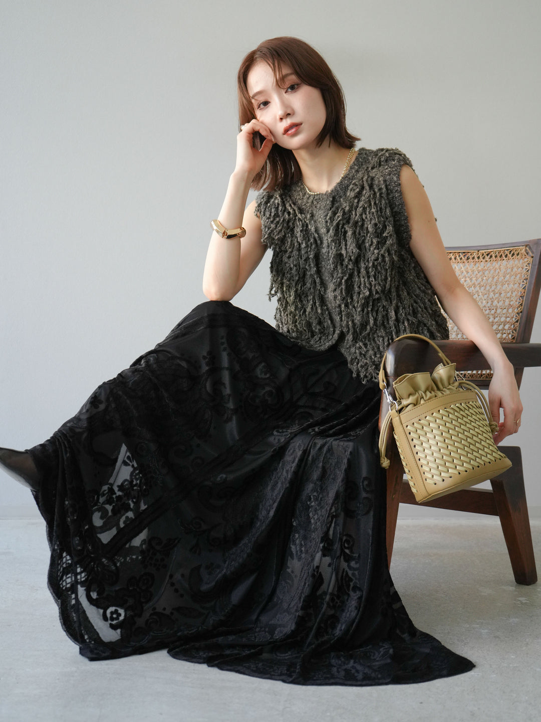 [予約]フリンジループニットベスト/ブラウン