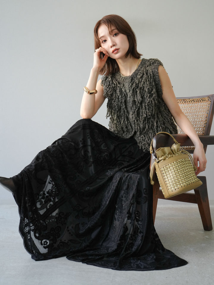 [予約]フリンジループニットベスト/ブラウン