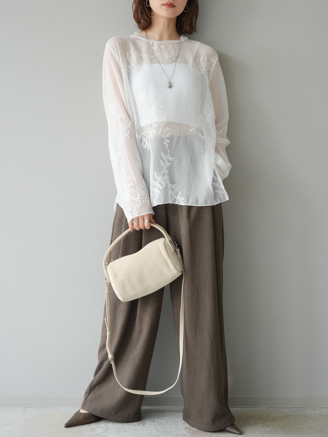 [予約]ネップワイドパンツ/ブラウン