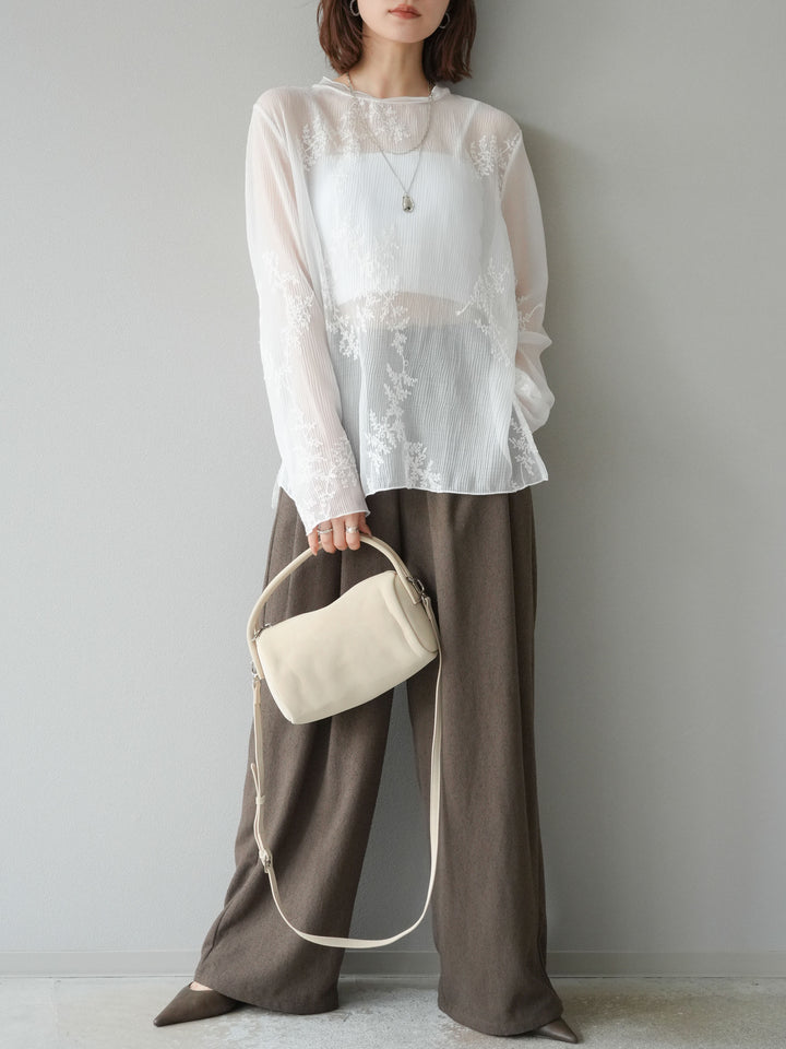 [予約]ネップワイドパンツ/ブラウン