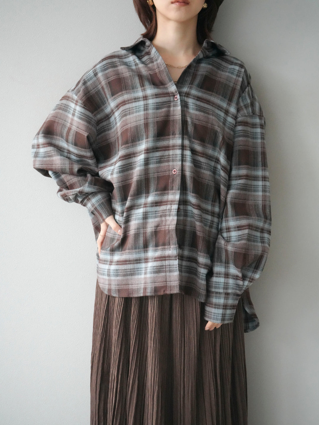 [予約]マルチウェイチェックシャツ/brownblue