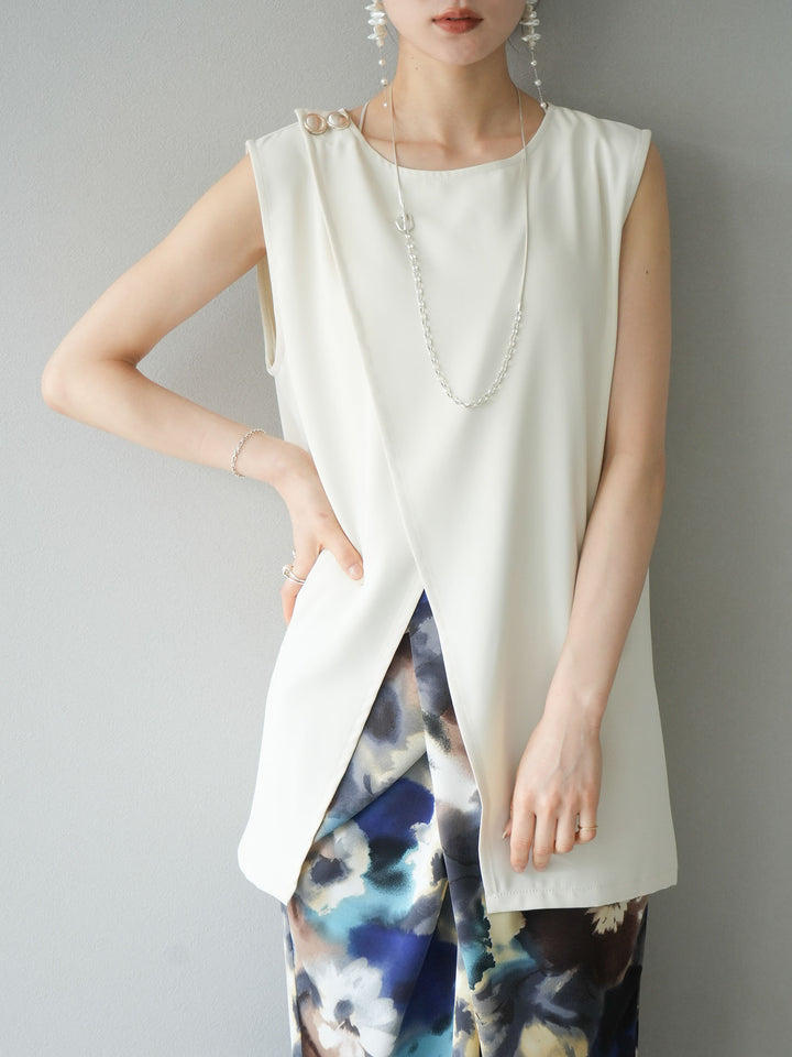 [SET] Layered design vest + watercolor print tuck I-line skirt (2set)