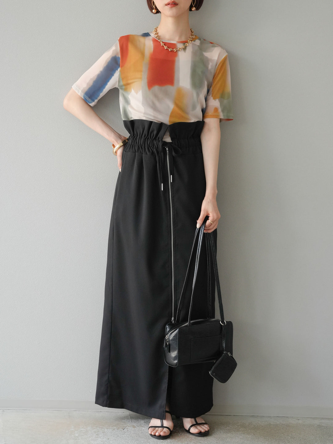 [套裝] 水彩藝術透視T卹 + Heather Ester 褶皺拉鍊裙 (2套)