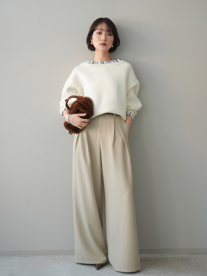 [予約]ウエストレースタックワイドパンツ/ivory