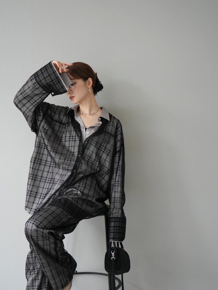 [予約]チェック柄チュールシャツアンサンブル/ブラック