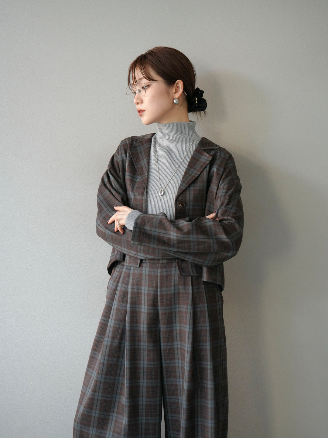 [SET] 格紋短外套+格紋休閒褲（2件組）