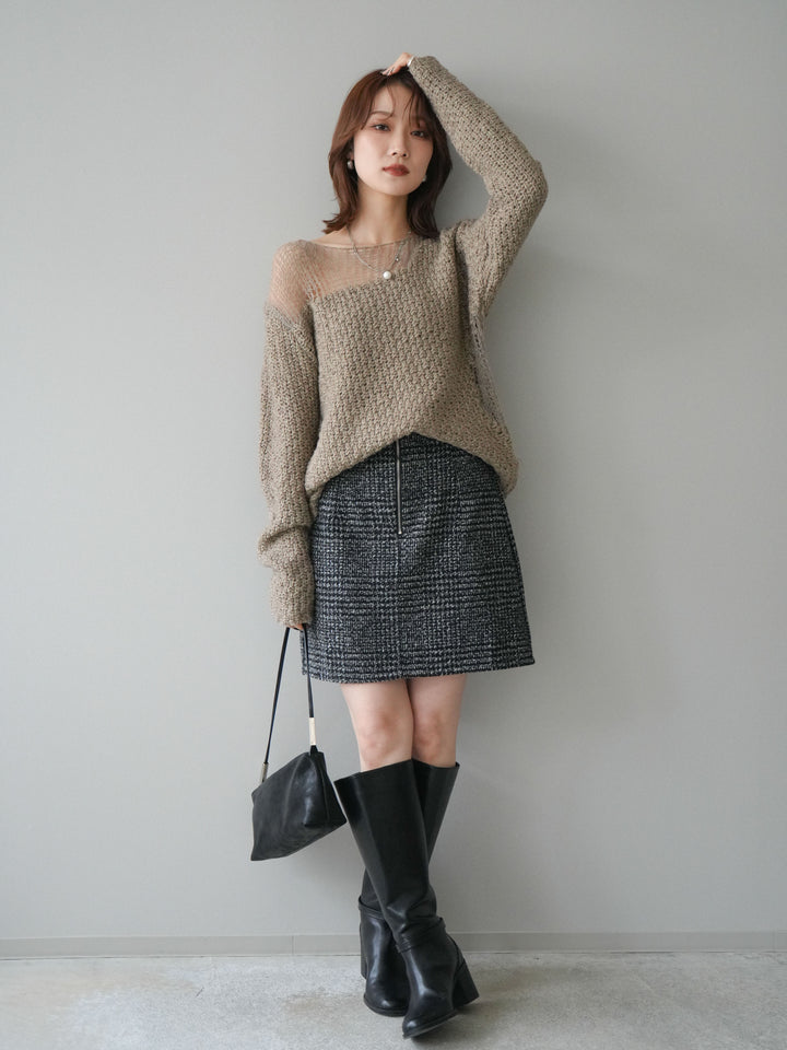 [予約]フロントZIPアソート柄ミニスカート/black