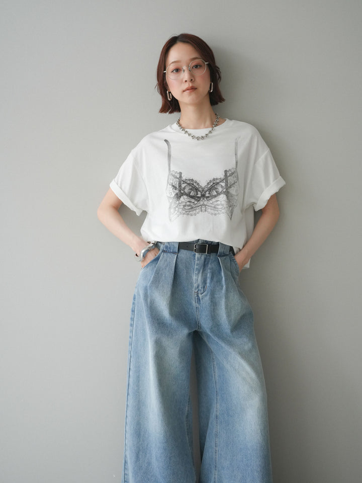 [予約]レースモチーフプリントTEE/off