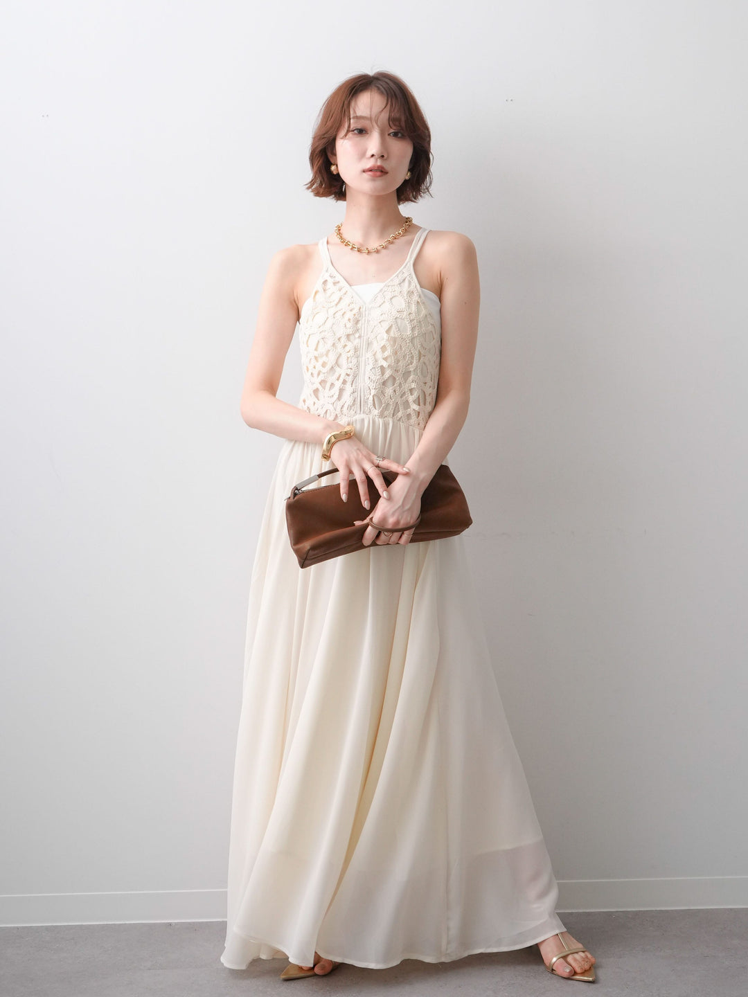 [SET]クロシェシフォンキャミワンピース+選べるアクセセット(2set)