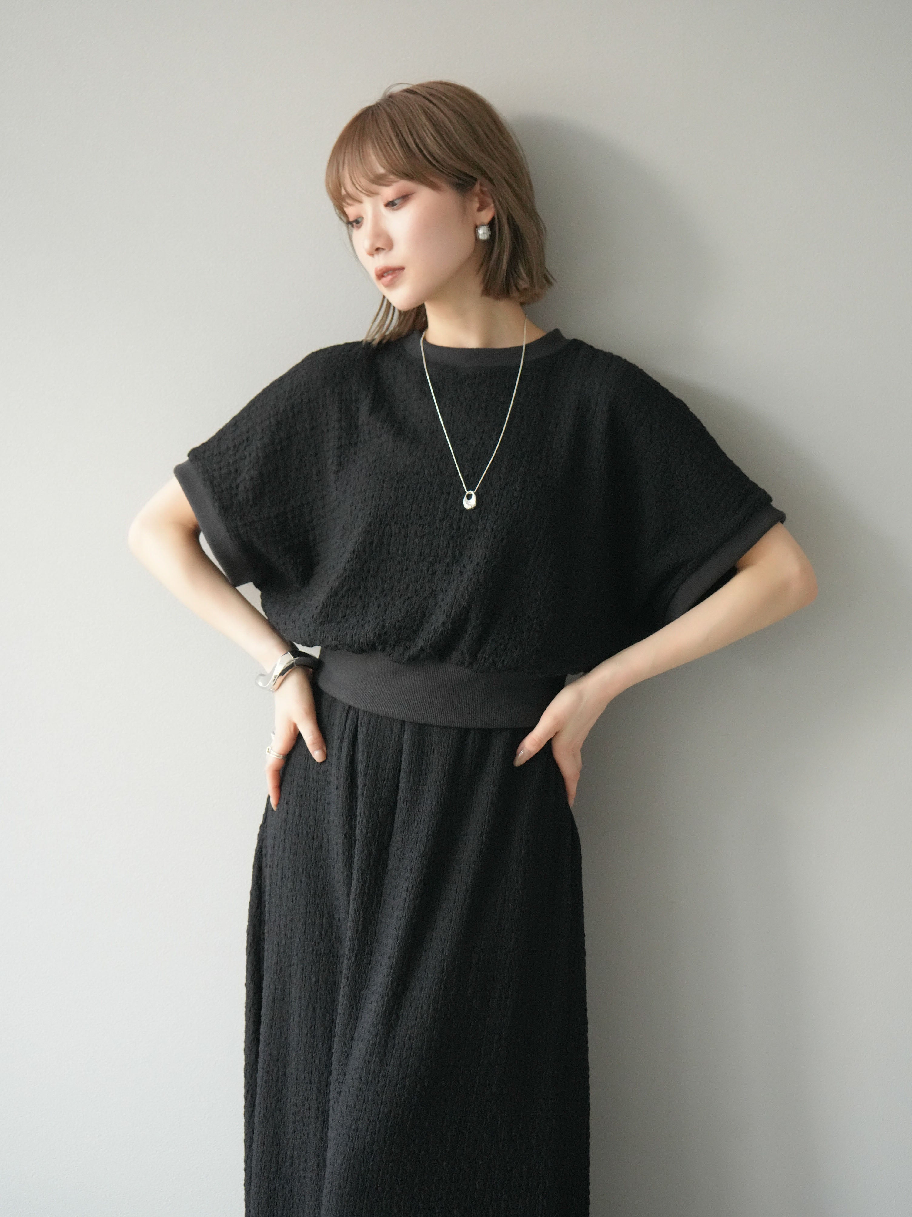 SET]バイカラー膨れジャガードカットプルオーバー+バイカラー