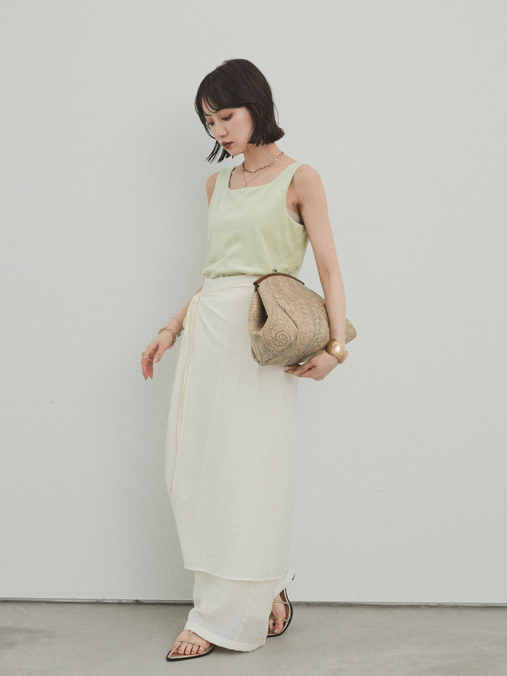 [SET]スクエアベロアタンクトップ+ワッシャーサテンレイヤードスカートパンツ(2set)