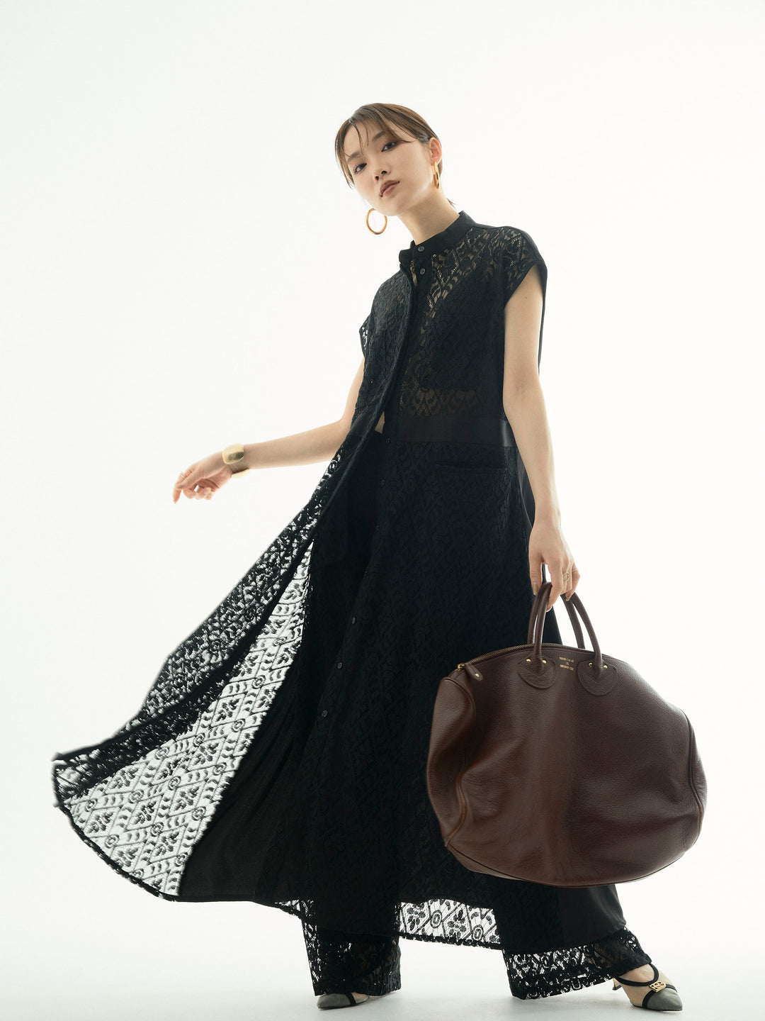 【Allure】[SET]レースサテン切替ワンピース+レースタックワイドパンツ(2set)