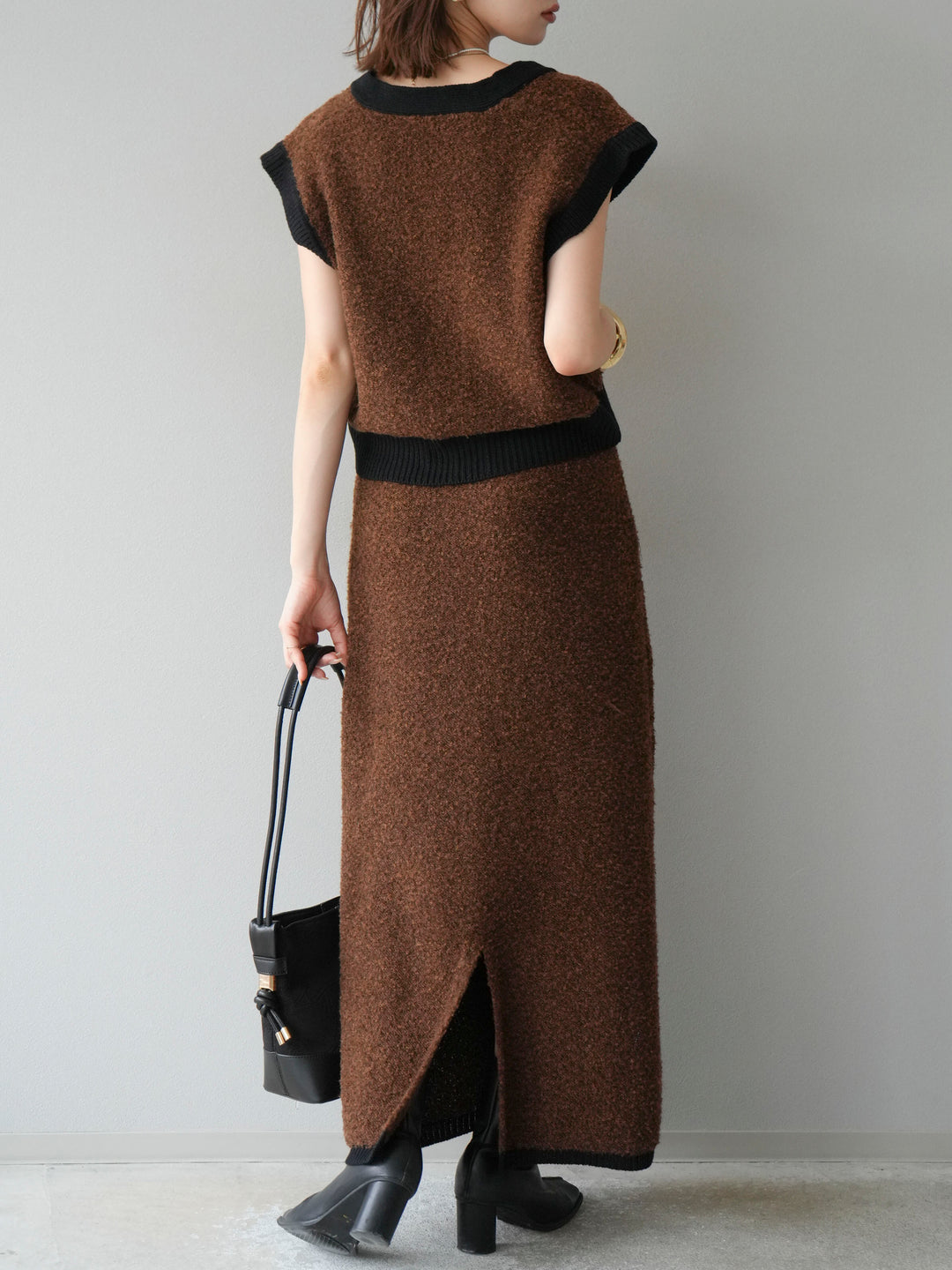 [予約]ブークレバイカラータイトニットスカート/ブラウン