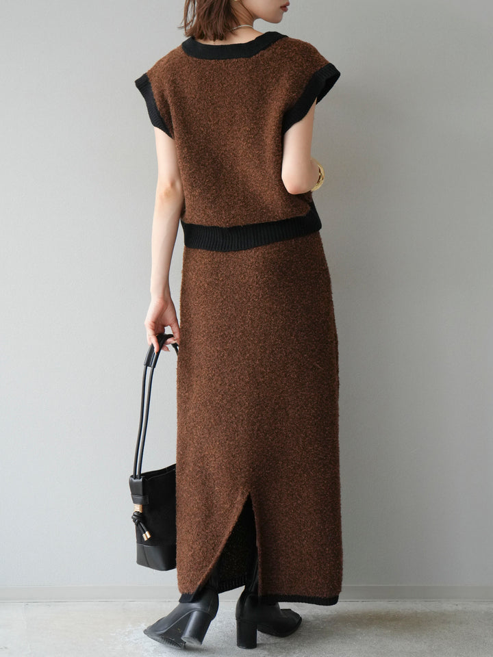 [予約]ブークレバイカラータイトニットスカート/ブラウン