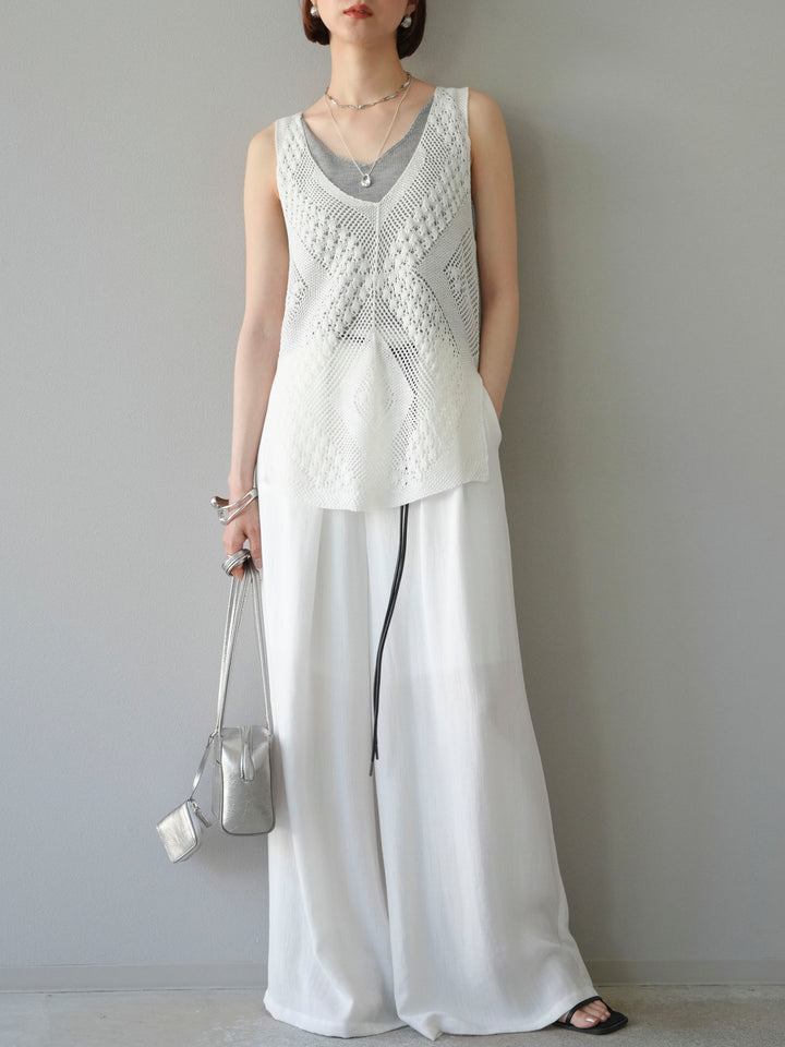 [予約]ロープデザインベルトリネンタッチワイドパンツ/オフ