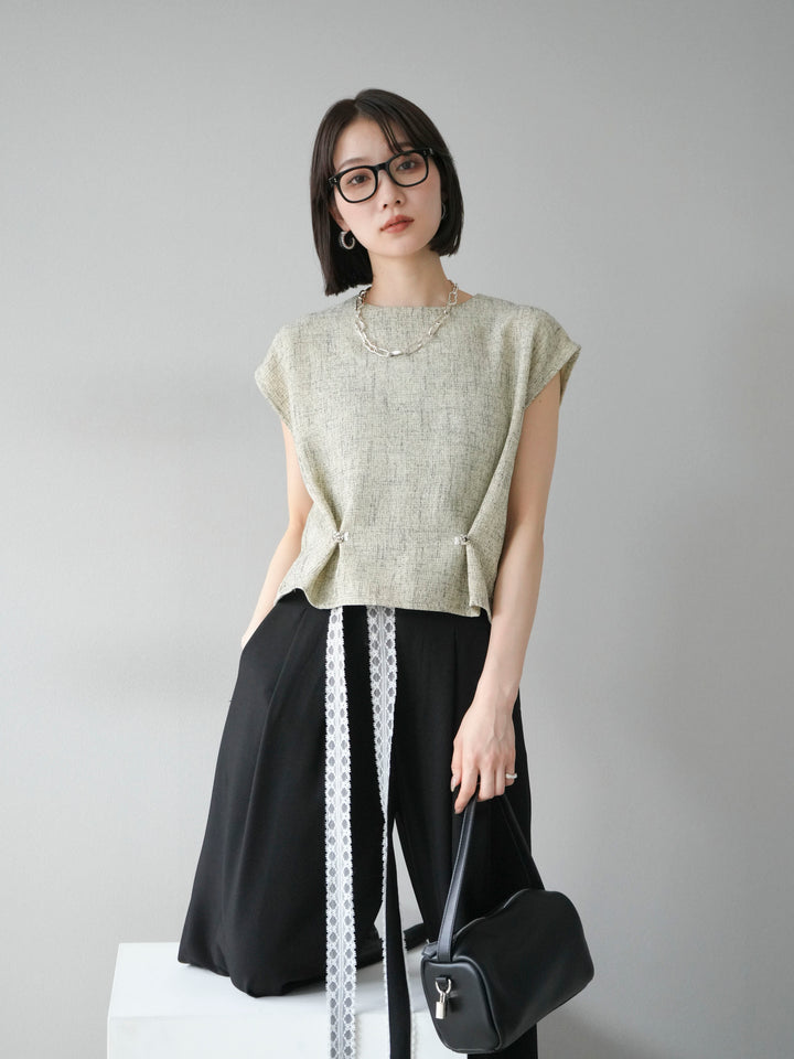 [予約]サマーツイードぺプラムブラウス/ベージュ