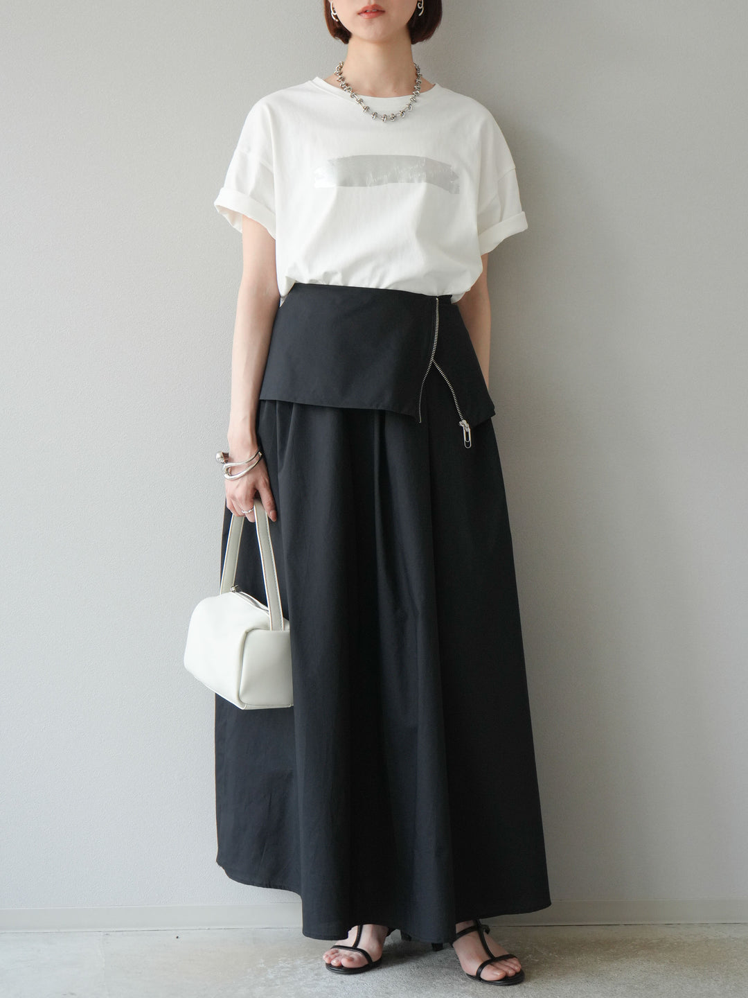 [予約]箔プリントTシャツ/オフシルバー